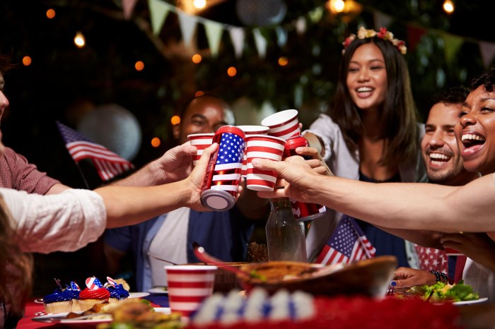 Group of friends toasting at a Fourth of July party