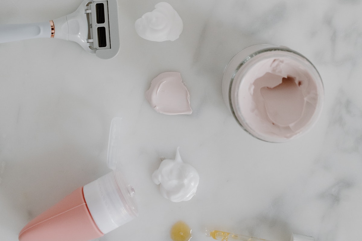 Shaving tools all over a table.