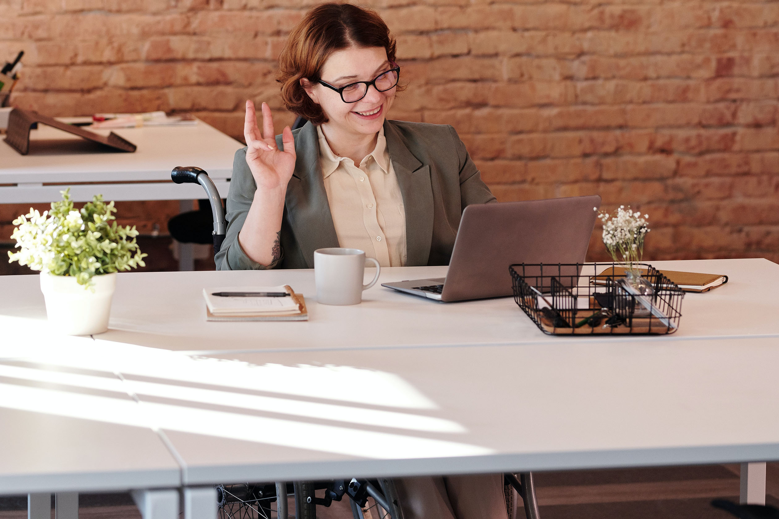 Woman working from home in a blazer