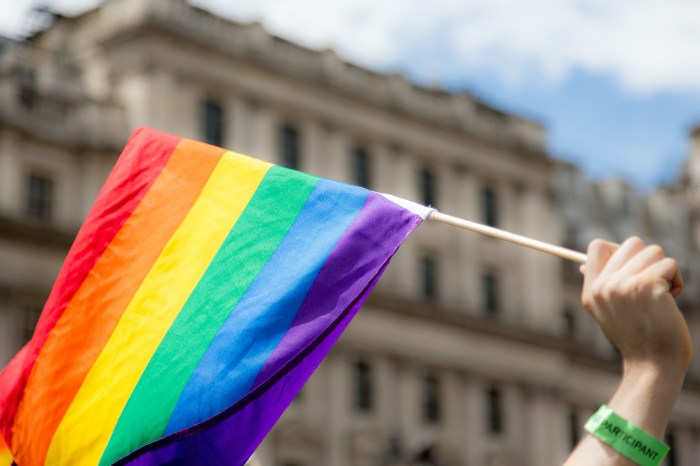 Person waving an LGBTQ pride flag