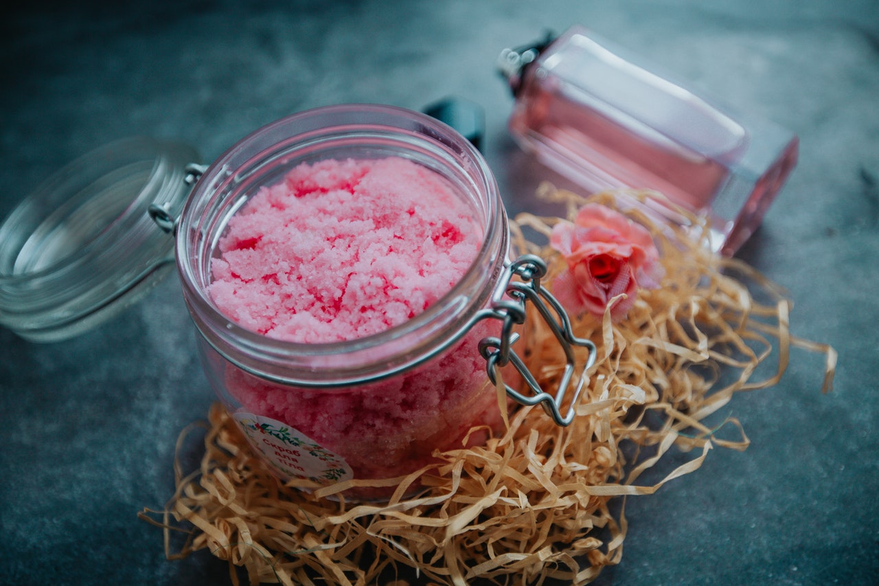Pink sugar body scrub.