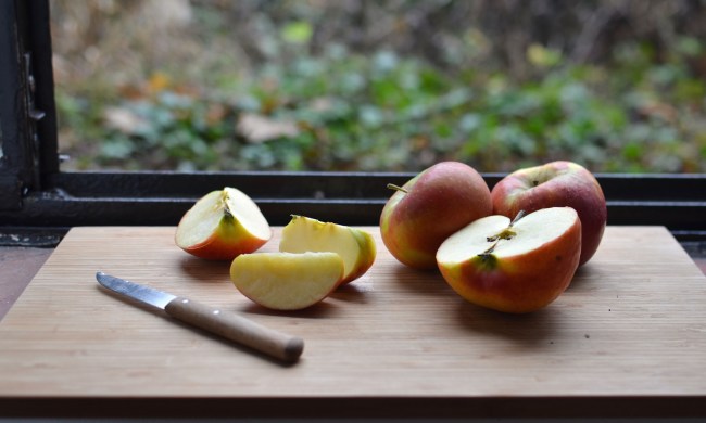 Sliced apples on a cutting board