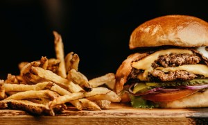 Bacon cheeseburger and French fries