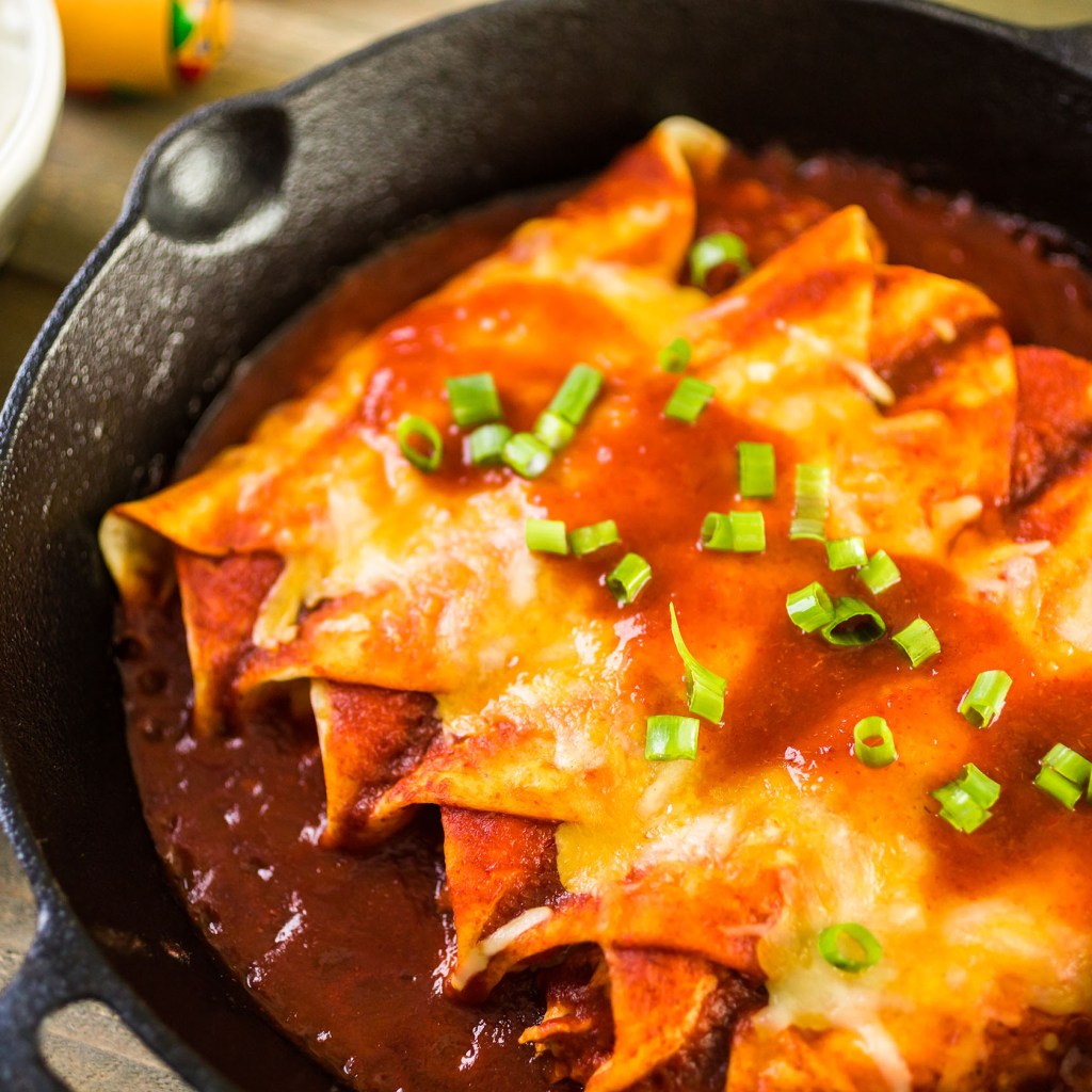 Chicken enchilada in a pan