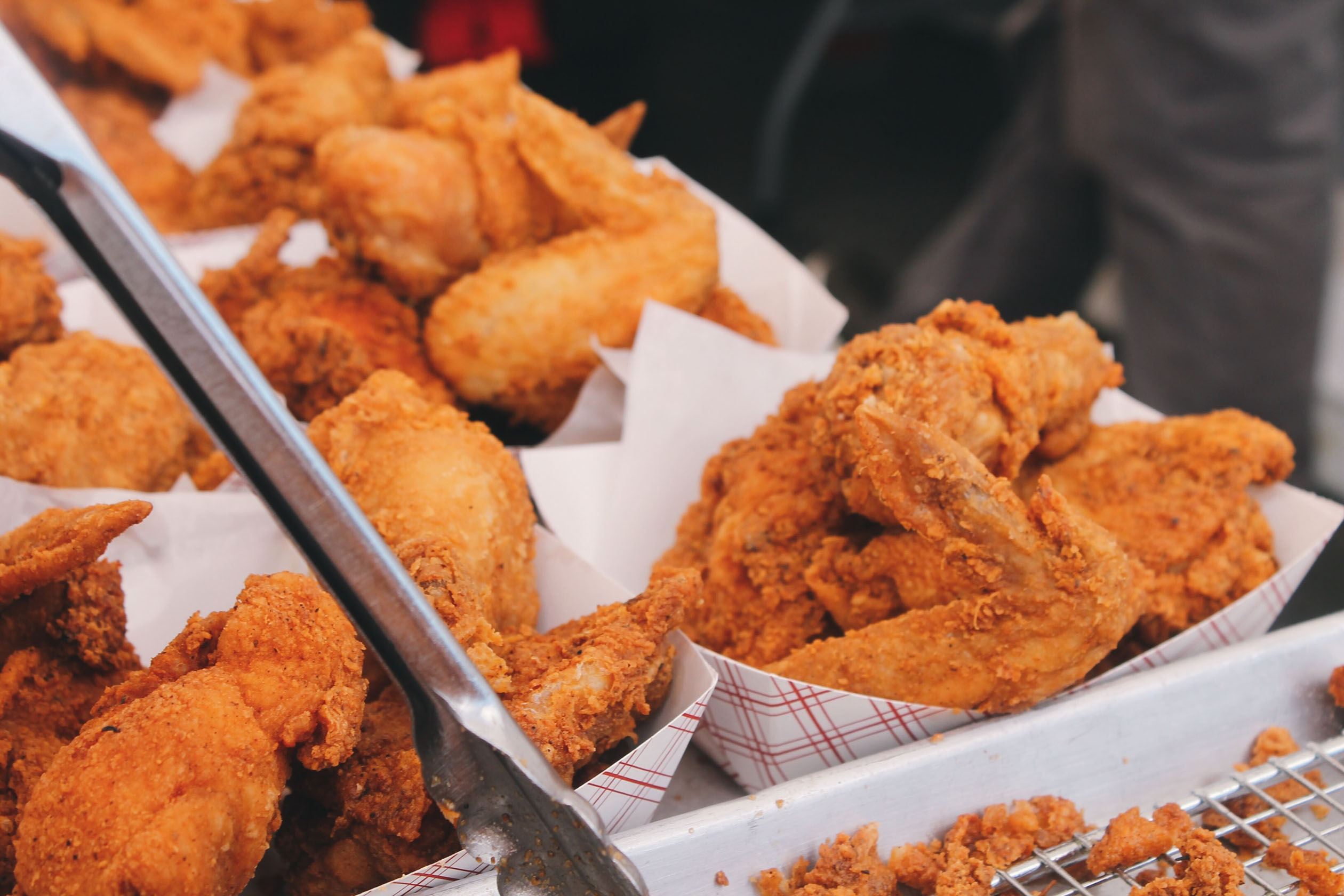 Fried chicken in paper food trays