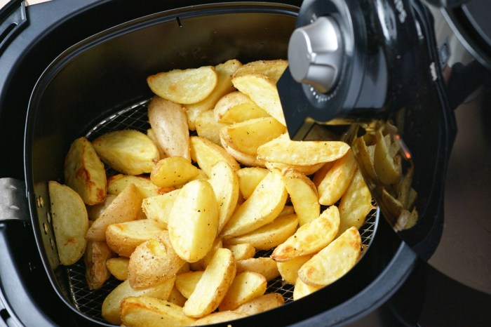 Fried potato wedges in an air fryer