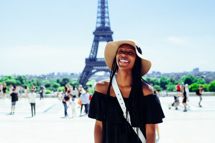 a happy woman in paris