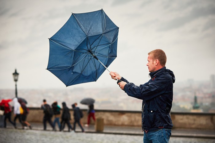 climate change degree increases man umbrella inside out