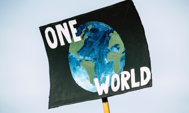 One world climate protest sign