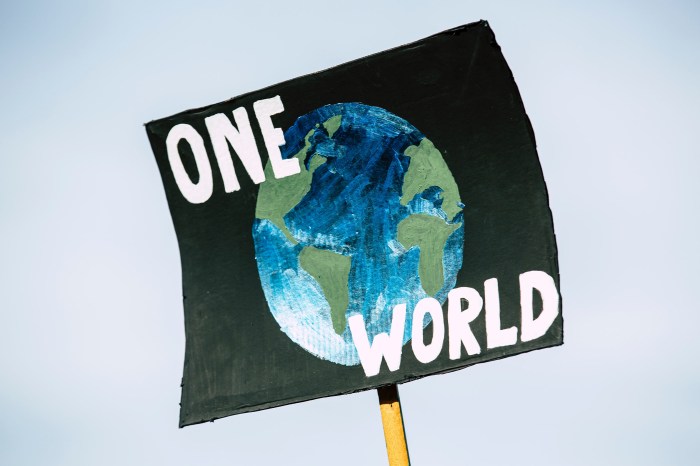 One world climate protest sign