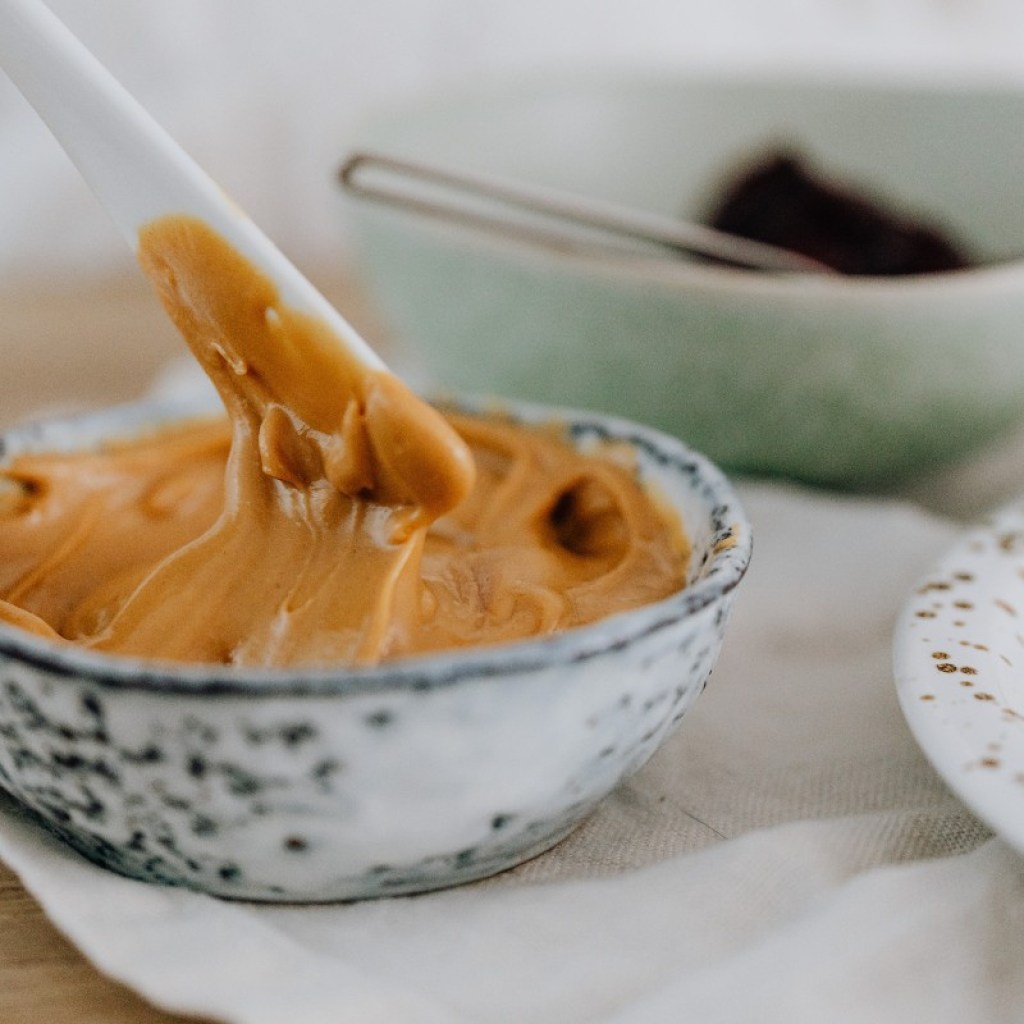 peanut butter in a ceramic bowl