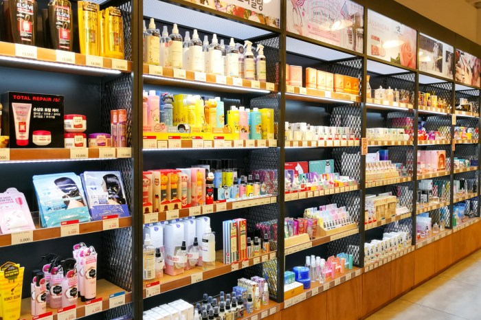 An aisle of Korean beauty products.