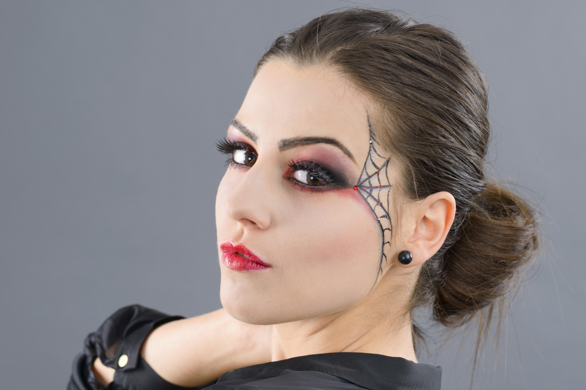 Halloween spiderweb eye makeup.