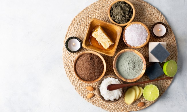 Organic ingredients on a circular tray.