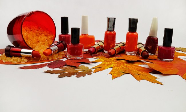 Fall nail polish colors and fall leaves.