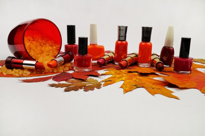 Fall nail polish colors and fall leaves.