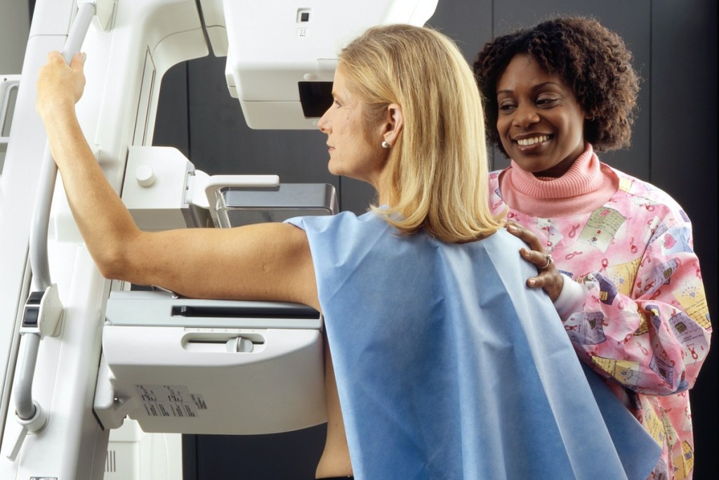 woman getting a mammogram