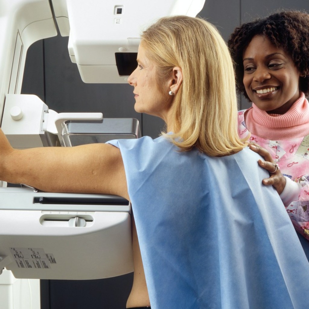 woman getting a mammogram