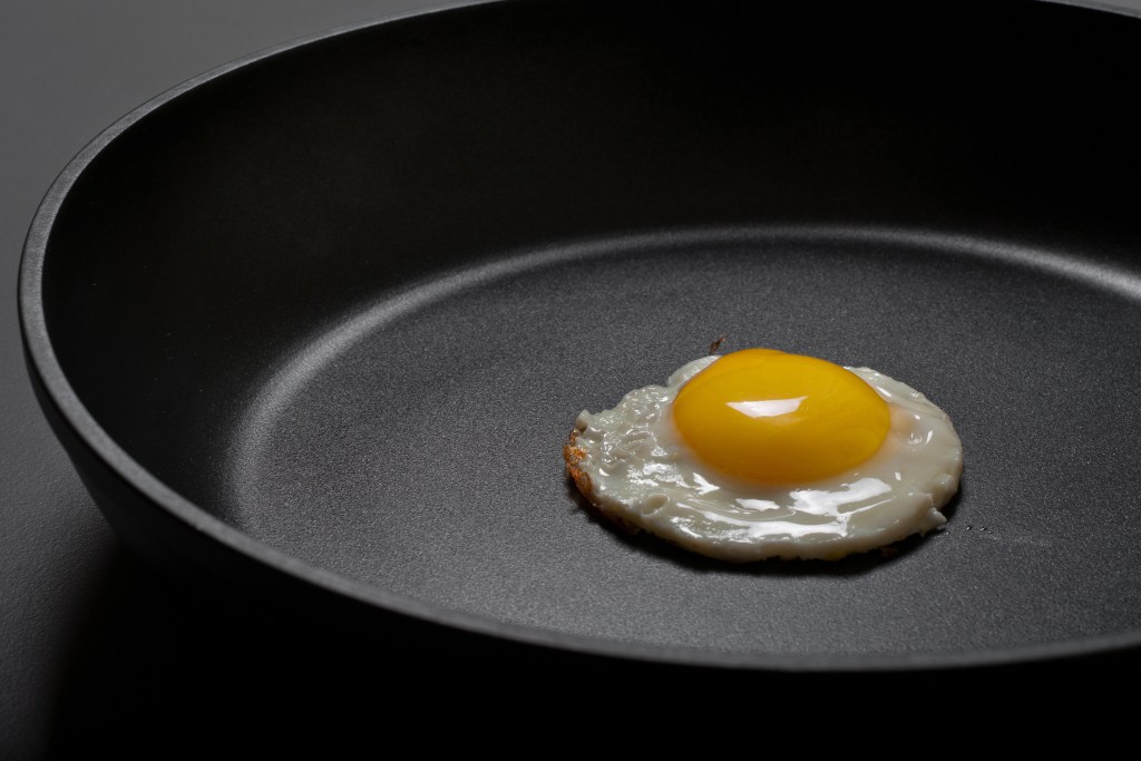 Egg frying in a nonstick pan