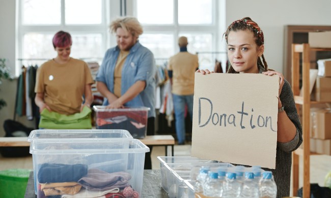 Volunteers collecting food and clothing donations