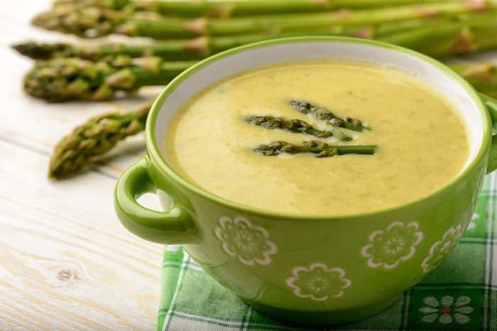 Asparagus soup in a green bowl