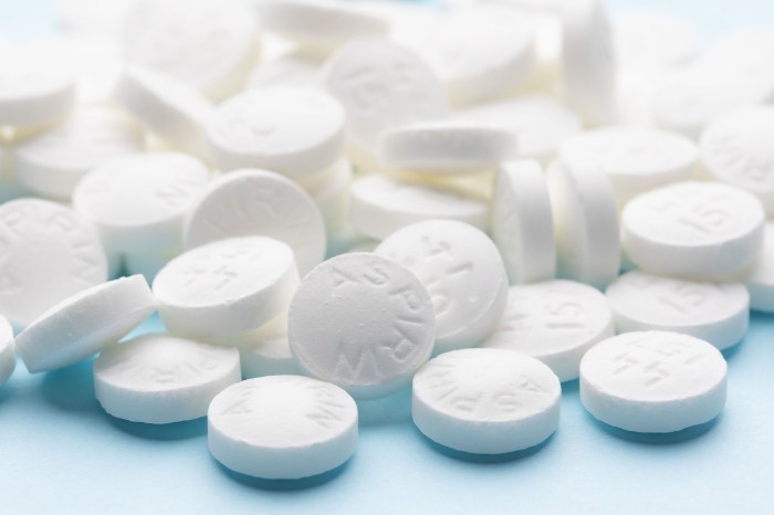 Aspirin pills on a blue background