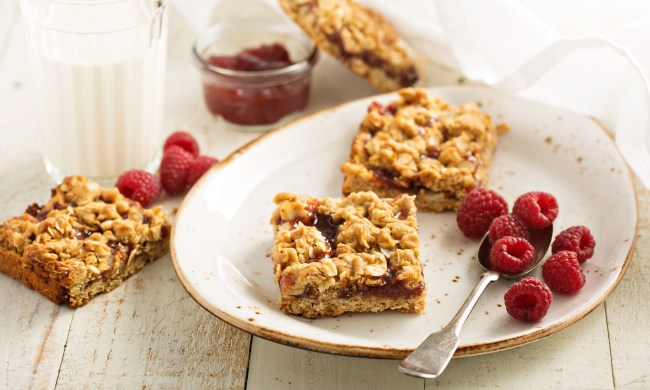 Raspberry oatmeal bars on a plate