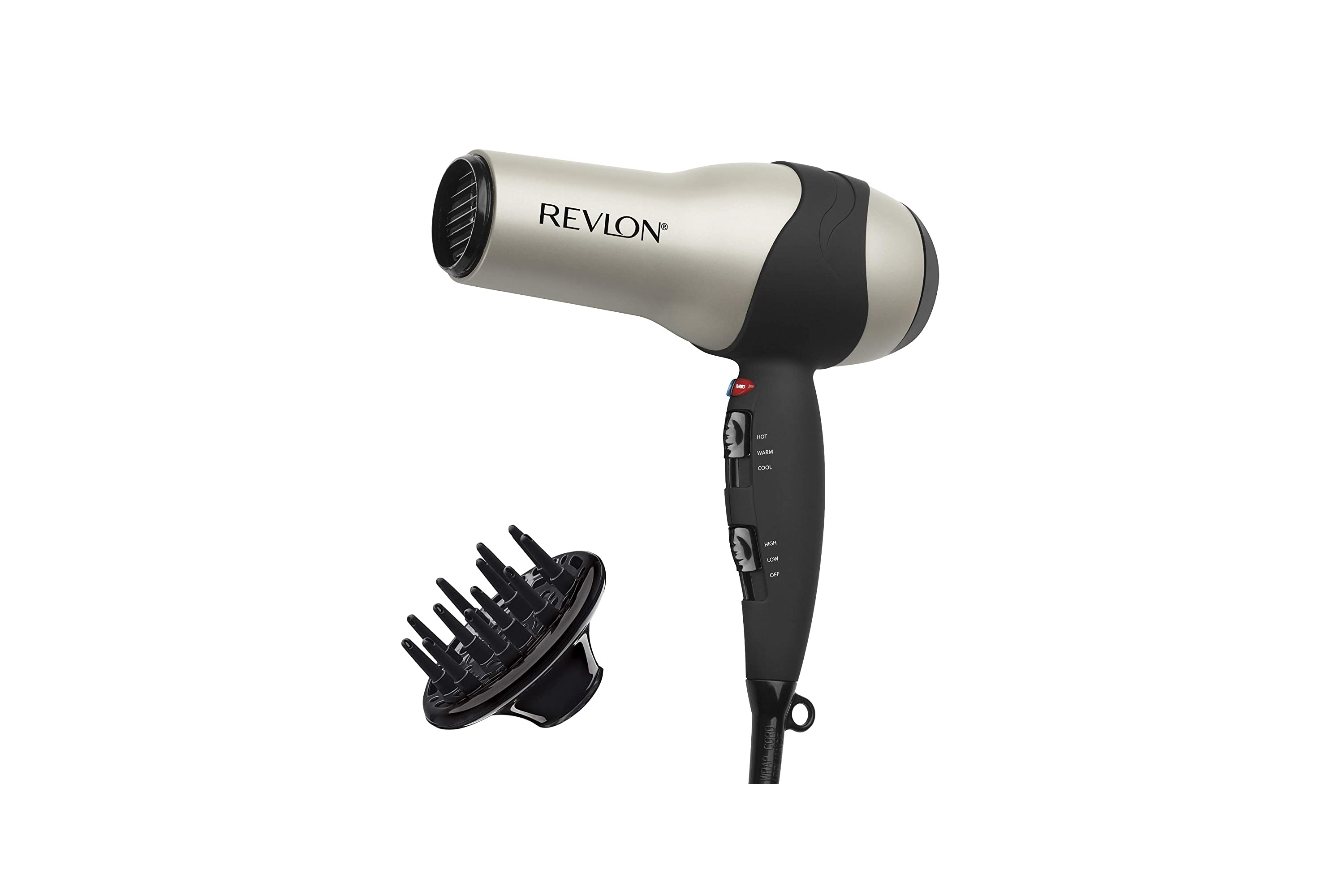 Revlon 1875W Turbo Fast Dry hair dryer on white background.